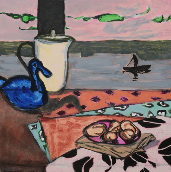 Madeleines et canard bleu - 60x60 - huile sur toile